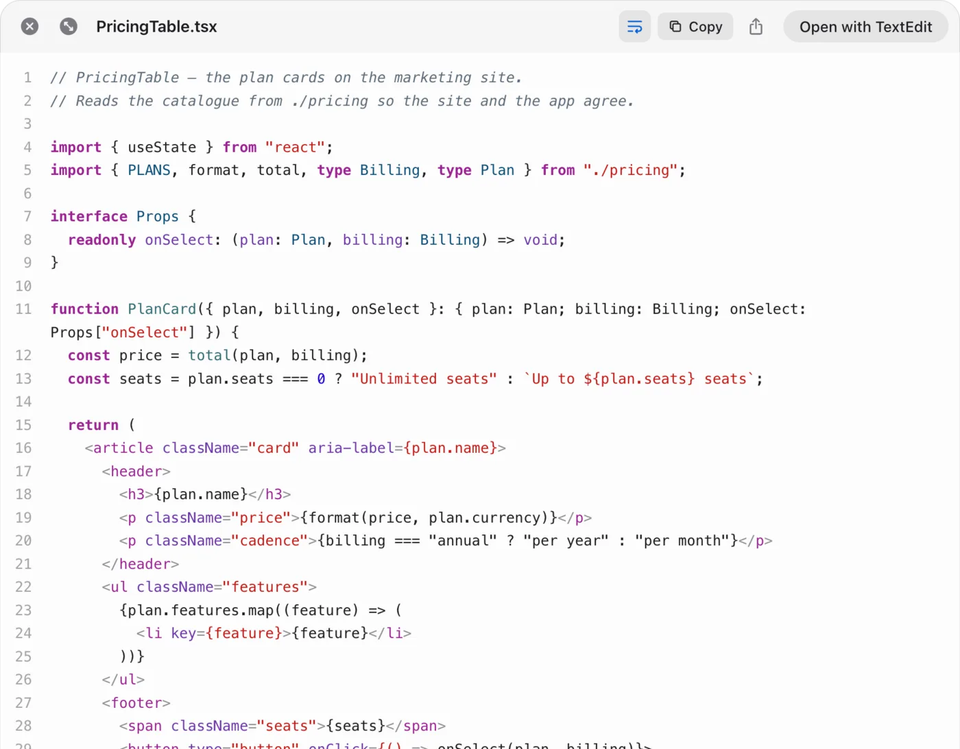 Quick Look showing syntax-highlighted code