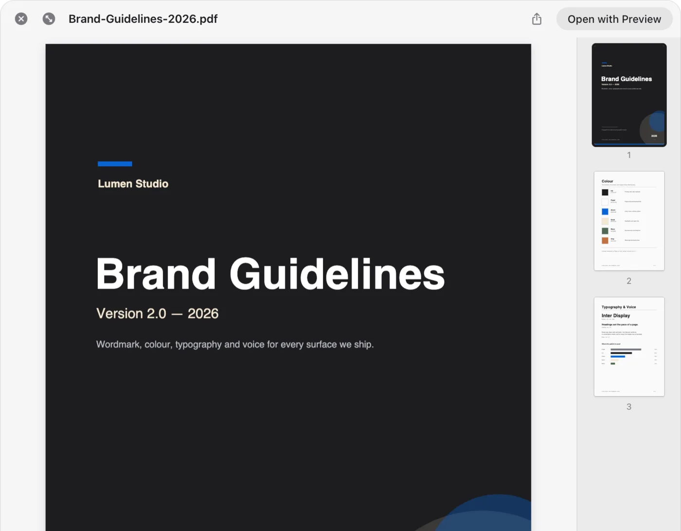 Quick Look showing a multi-page PDF with a page rail